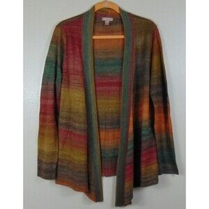 Boho South Western Navajo Knit Open Front Cardigan L Longline Earth Tone 14 16